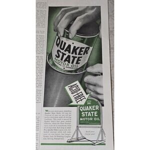 1939 Quaker State Motor Oil Can Advertising Print Acid Free Certified Guaranteed
